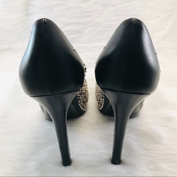 FERRAGAMO Black Silver Sina Louvre Studs Pumps - Picture 6 of 8